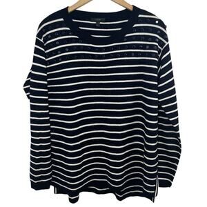 J. Crew Women’s Sweater Large Navy Blue Embellished Merino Wool Beaded Preppy